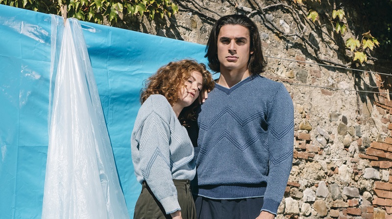 Rifò maglioni denim a V uomo donna 2