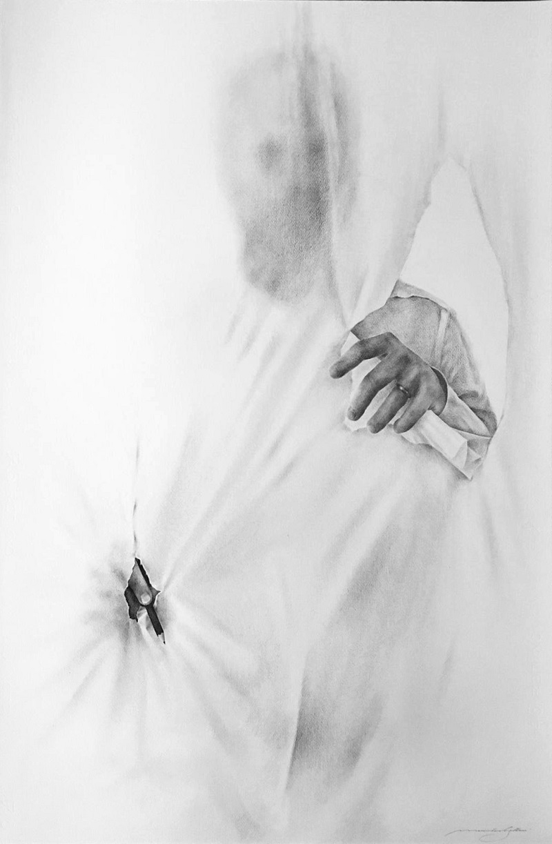 massimiliano galliani ATTRAVERSO autoritratto 2018 matita su carta 100 x 70